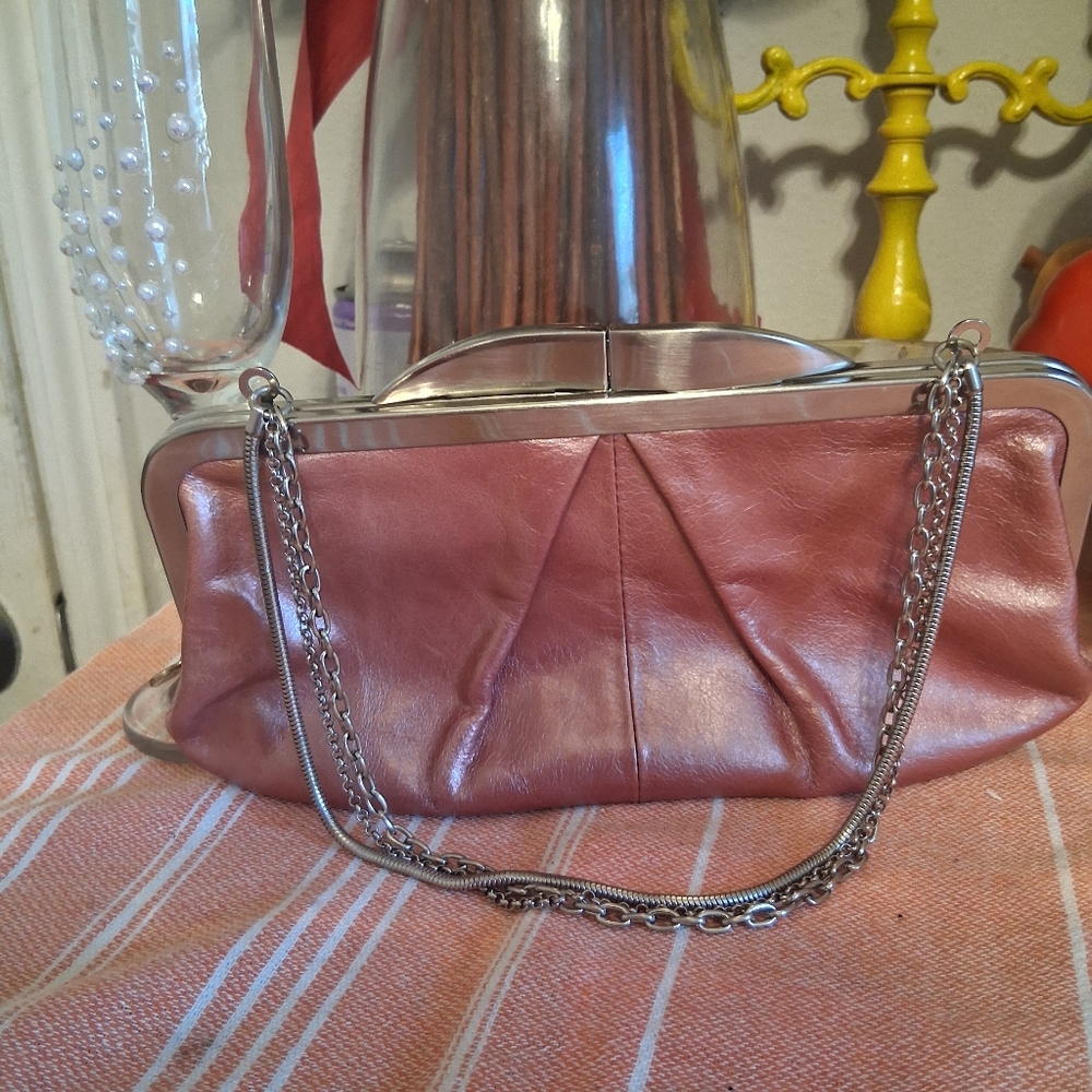 HOBO Pink Leather Clutch with Silver Chain - Picture 5 of 10
